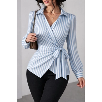 MARSiLYAN- Kadın çizgili Kruvaze Bağlamalı Gömlek