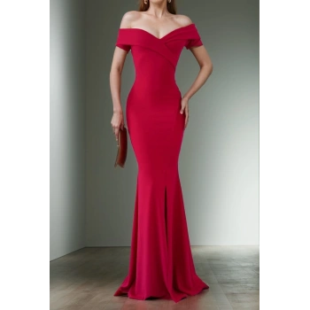 MARSiLYAN- Kadın Dalgıç Kumaş Kayık Yaka Ve Dekolte Detaylı Elbise