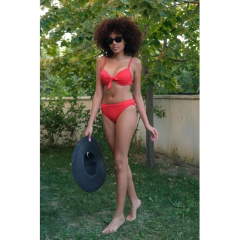 MARSiLYAN- Kadın Destekli Fiyonklu Alt Üst Kırmızı Bikini Takım