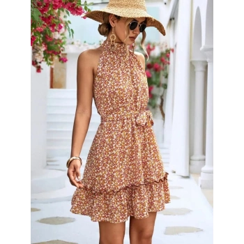 MARSiLYAN- Kadın Eteği Volanlı Halter Yaka Süprem Elbise