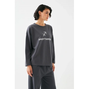 MARSiLYAN- Kadın Füme Yay Burcu Oversize 2 İplik Eşofman Ev Giyim Takımı