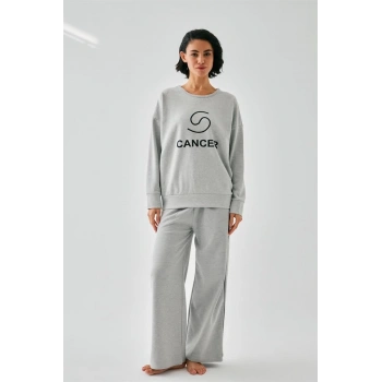 MARSiLYAN- Kadın Gri Yengeç Burcu Oversize 2 İplik Eşofman Ev Giyim Takımı