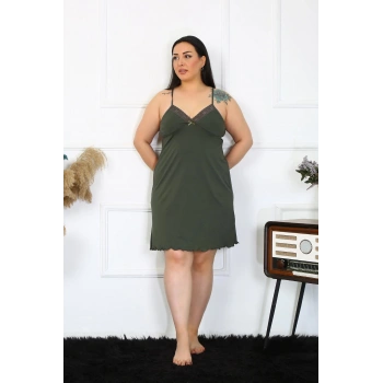 MARSiLYAN- Kadın Haki Pamuklu İp Askılı Büyük Beden Gecelik