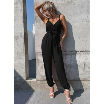 MARSiLYAN- Kadın Ip Askılı Kruvaze Yakalı Belden Kuşaklı Uzun Sandy Tulum