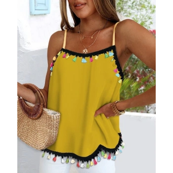 MARSiLYAN- Kadın Ip Askılı Püskül Detaylı Sandy Bluz