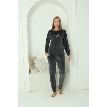 MARSiLYAN- Kadın Kadife Füme Pijama Takım