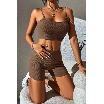 MARSiLYAN- Kadın Kahverengi Şortlu Kaşkorse Gecelik Takım