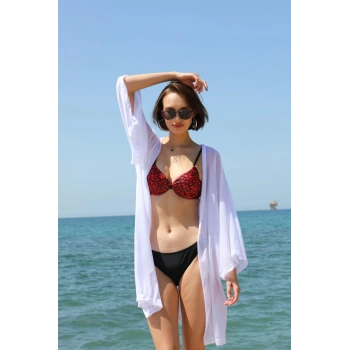 MARSiLYAN- Kadın Kimono Pareo Plaj Elbisesi Beyaz