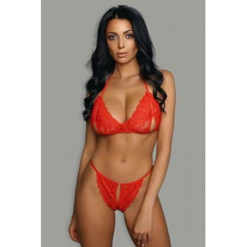 MARSiLYAN- Kadın Kırmızı Dantelli Seksi Sütyen Takımı