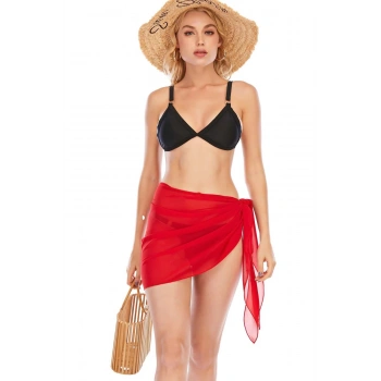 MARSiLYAN- Kadın Kırmızı Transparan Belden Bağlamalı Pareo