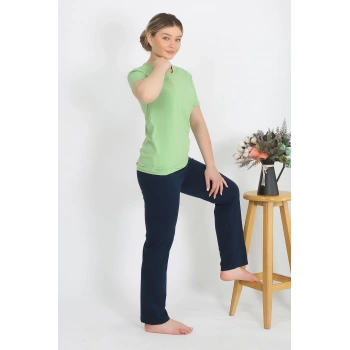 MARSiLYAN- Kadın Kısa Kol Pamuk Penye Pijama Takım Fıstık Yeşili