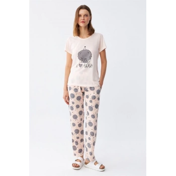 MARSiLYAN- Kadın Kısa Kol Pijama Takım Pudra