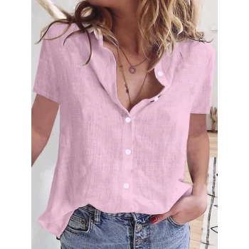 MARSiLYAN- Kadın Kısa Kollu Basic Keten Gömlek