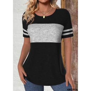 MARSiLYAN- Kadın Kısa Kollu Bisiklet Yaka çift Renkli Viskon Bluz