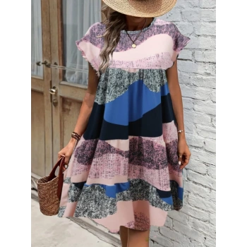 MARSiLYAN- Kadın Kısa Kollu Bisiklet Yaka Kare Desenli Dalgıç Elbise