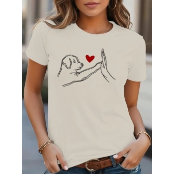 MARSiLYAN- Kadın Kısa Kollu Bisiklet Yaka Köpek Baskılı Viskon Bluz