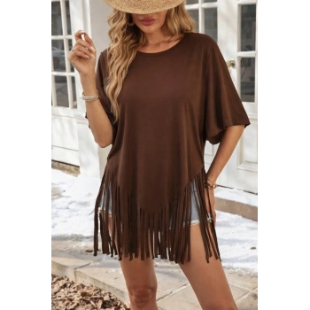 MARSiLYAN- Kadın Kısa Kollu Bisiklet Yaka Püsküllü Viskon Bluz