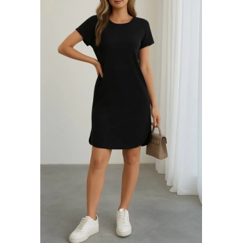 MARSiLYAN- Kadın Kısa Kollu Bisiklet Yaka Viskon Iki Iplik Elbise