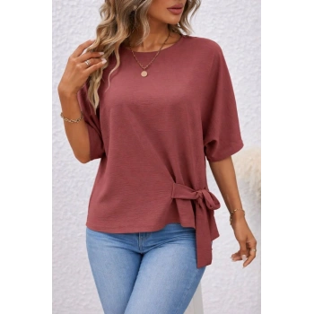 MARSiLYAN- Kadın Kısa Kollu Bisiklet Yaka Yandan Bağcıklı Aerobin Bluz