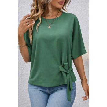 MARSiLYAN- Kadın Kısa Kollu Bisiklet Yaka Yandan Bağcıklı Aerobin Bluz