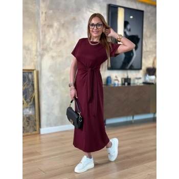 MARSiLYAN- Kadın Kısa Kollu Bisiklet Yaka Yandan Bağlamalı Viskon Iki Iplik Elbise