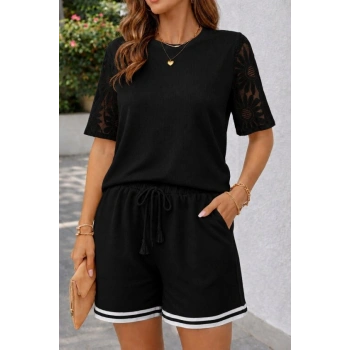 MARSiLYAN- Kadın Kısa Kollu Bisiklet Yakalı Waffle Bluz Ve Short Ikili Takım