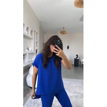 MARSiLYAN- Kadın Kısa Kollu Bluz Ve Bileği Pens Detay Pantolon Ikili Takım