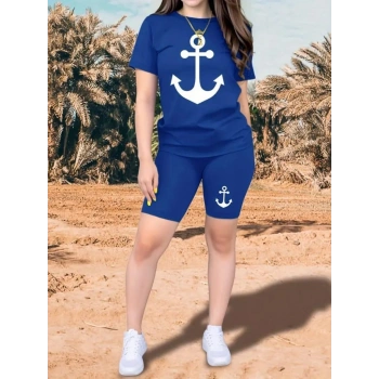 MARSiLYAN- Kadın Kısa Kollu çapa Baskılı Viskon Ikili Takım