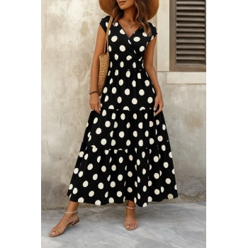 MARSiLYAN- Kadın Kısa Kollu Kruvaze Yaka Beli Lastikli Süprem Maksi Boy Elbise