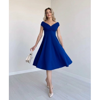 MARSiLYAN- Kadın Kısa Kollu Kruvaze Yaka Eteği Volanlı Krep Elbise