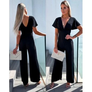 MARSiLYAN- Kadın Kısa Kollu Kruvaze Yaka Sırt Dekolteli Pegasus Kumaş Tulum