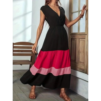 MARSiLYAN- Kadın Kısa Kollu Kruvaze Yakalı çok Renkli Aerobin Elbise