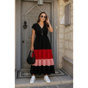 MARSiLYAN- Kadın Kısa Kollu Kruvaze Yakalı çok Renkli Aerobin Elbise