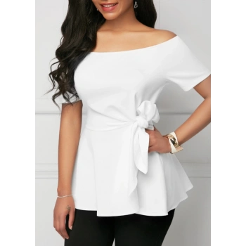 MARSiLYAN- Kadın Kısa Kollu Madonna Yaka Yandan Bağlamalı Ithal Krep Bluz