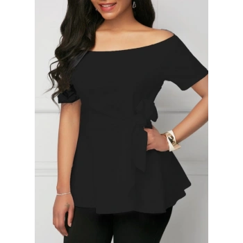 MARSiLYAN- Kadın Kısa Kollu Madonna Yaka Yandan Bağlamalı Ithal Krep Bluz