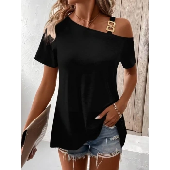 MARSiLYAN- Kadın Kısa Kollu Tek Askı Detaylı Tokalı Viskon Bluz