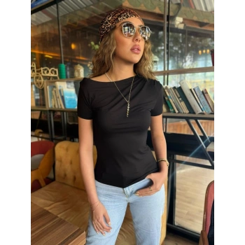 MARSiLYAN- Kadın Kısa Kollu Tek Omuzu Açık Büzgülü Viskon Bluz