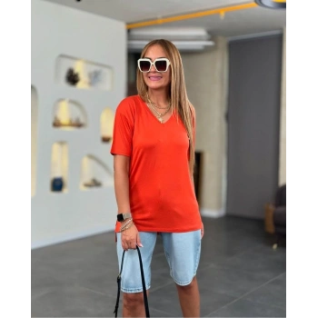 MARSiLYAN- Kadın Kısa Kollu V Yaka Bluz