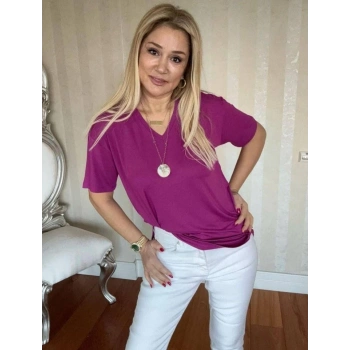 MARSiLYAN- Kadın Kısa Kollu V Yaka Bluz