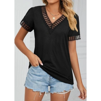 MARSiLYAN- Kadın Kısa Kollu V Yaka Dantel Yakalı Viskon Bluz