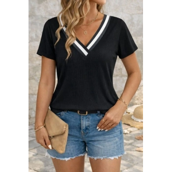 MARSiLYAN- Kadın Kısa Kollu V Yakalı Bürümcük Bluz