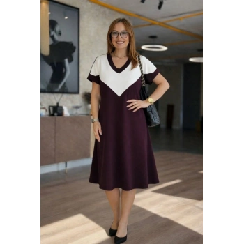 MARSiLYAN- Kadın Kısa Kollu V Yakalı Kısa Modal Elbise