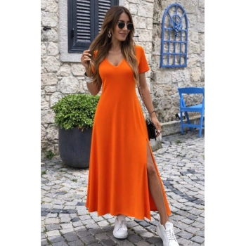 MARSiLYAN- Kadın Kısa Kollu V Yakalı Maksi Boy Viskon Elbise