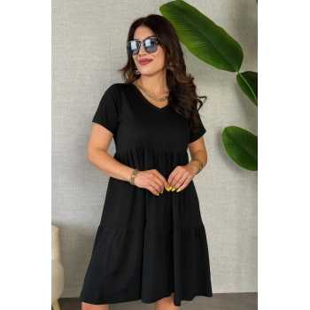 MARSiLYAN- Kadın Kısa Kollu V Yakalı Viskon Elbise