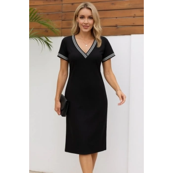 MARSiLYAN- Kadın Kısa Kollu V Yakalı Yanlardan Yırtmaç Ve Düğmeli Viskon Iki Iplik Elbise