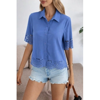 MARSiLYAN- Kadın Kısa Kollu Yakalı önden Düğmeli Dubai Gömlek Bluz