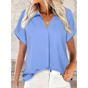 MARSiLYAN- Kadın Kısa Kollu Yakalı Uzun Sandy Bluz