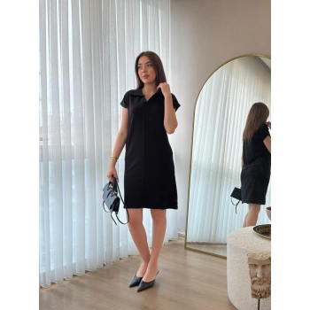 MARSiLYAN- Kadın Kısa Kollu Yakalı Viskon Iki Iplik Elbise