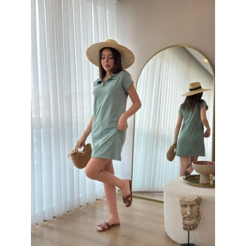 MARSiLYAN- Kadın Kısa Kollu Yakalı Viskon Iki Iplik Elbise