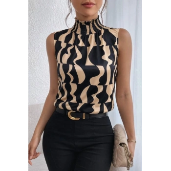 MARSiLYAN- Kadın Kolsuz Balıkçı Yaka Desenli Süprem Bluz